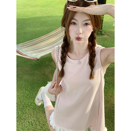 <曾小咸推荐>法式温柔风粉色背心连衣裙女 商品图1