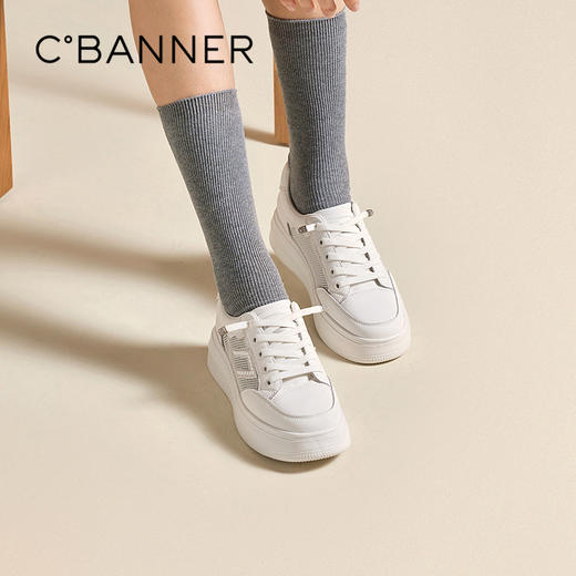 千百度厚底小白鞋休闲板鞋女款增高网面运动休闲鞋A25329701 商品图0