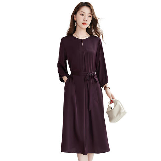 QS-82598766原创纯色优雅通勤气质真丝连衣裙弹力双乔桑蚕丝中长裙子8766 商品图4