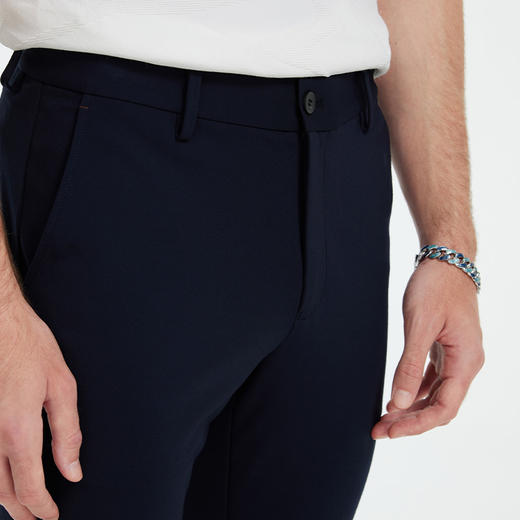 九牧王 旅途疗愈 春夏修身版无褶藏青罗马针织休闲裤JA5D80122 商品图2