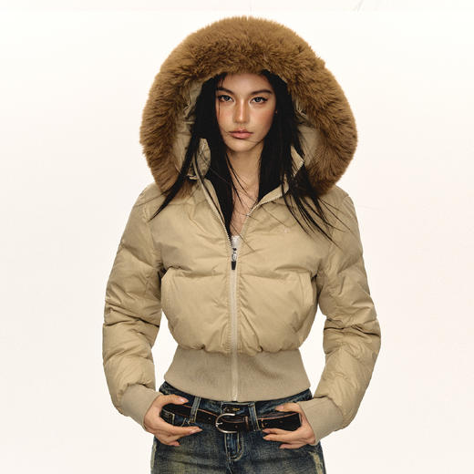 Ariseism 美式复古设计感可脱卸连帽棉服外套女冬季新款修身棉衣 商品图3