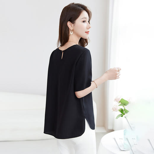 QS-12599510【弹力重绉】设计感小众桑蚕丝上衣夏季宽松纯色打底衫女9510 商品图1