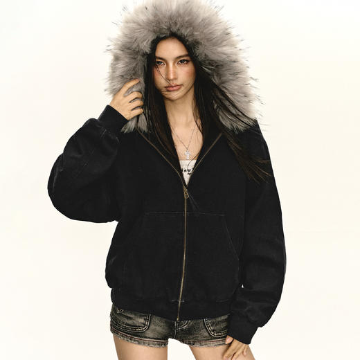 Ariseism 美式复古连帽带毛领棉衣外套女冬季新款加厚棉服 商品图2