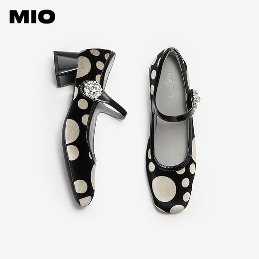 MIO米奥玛丽珍鞋复古摩登波点一字带圆头粗跟单鞋女M254450733 商品图3