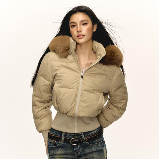 Ariseism 美式复古设计感可脱卸连帽棉服外套女冬季新款修身棉衣 商品图1