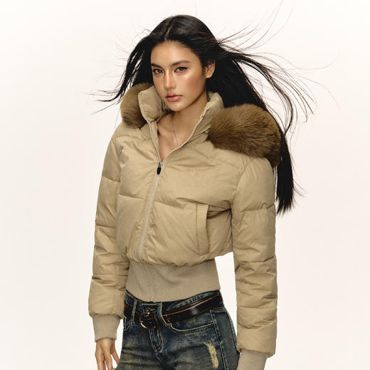 Ariseism 美式复古设计感可脱卸连帽棉服外套女冬季新款修身棉衣 商品图2