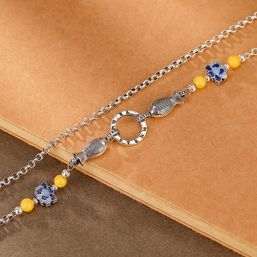 【莲花小鱼】S925纯银景泰蓝蜜蜡六字真言百搭套链【CW-23225】 商品图2