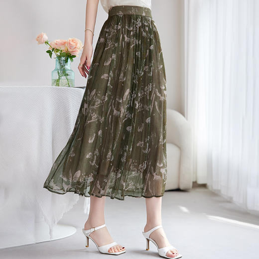 QS-72599002【顺纡印花】国风印花显瘦桑蚕丝中长裙气质通勤真丝半身裙女9002 商品图3