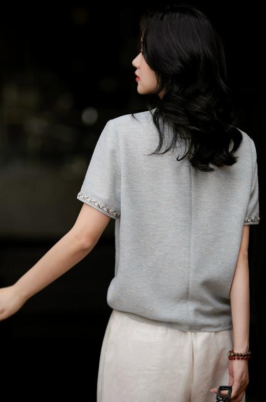 小香云粉金羽纱古法经纬绞纱纯手工珠片短袖上衣 商品图11