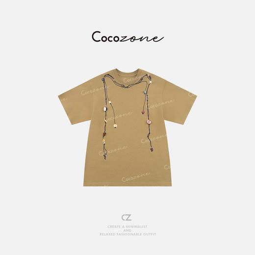 COCO ZONE 刘一一 “串珠T” 100棉复古串珠编制绳短袖T恤CD2A1156 商品图0