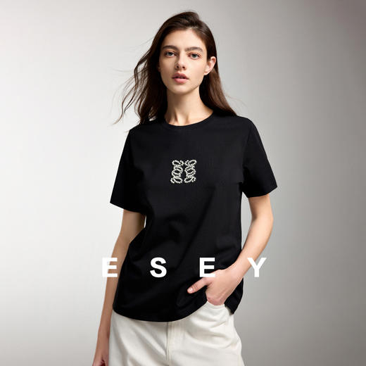 【莱赛尔棉正肩T恤】逸阳珍珠烫钻修身显瘦圆领抑菌上衣5112 商品图1