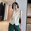 百媚生 高级老钱风马甲显瘦气质百搭短款V领亚麻背心CBW8194 商品缩略图0