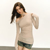 Ariseism 美式复古斜肩抽褶长袖t恤女春秋新款修身打底上衣 商品缩略图2
