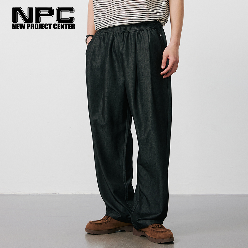 NPC潮牌复古老钱风铆钉字母压褶抖抖休闲长裤男垂感顺滑NP54TR41