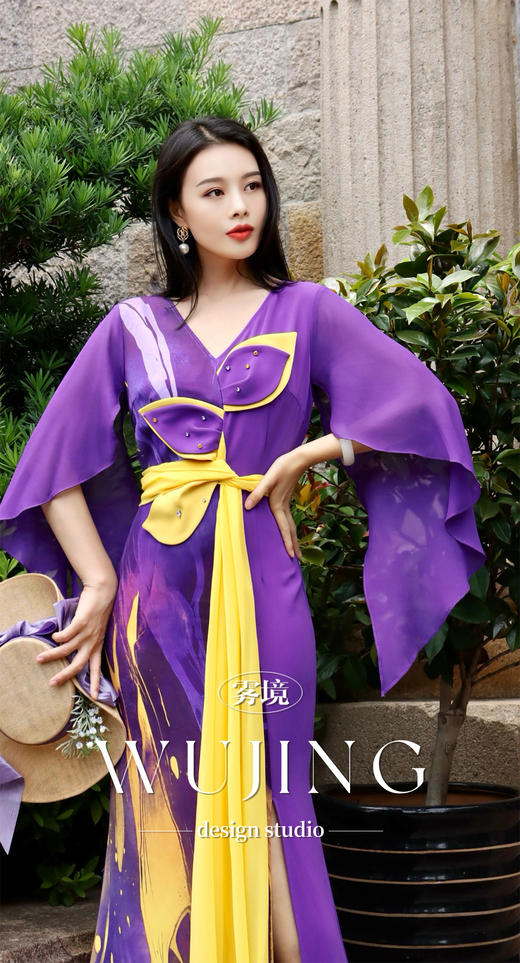 【雾境定制】紫金梦雨 进口纹理蜂窝定位印花 韩国进口水晶乔其纱 3205279 商品图2