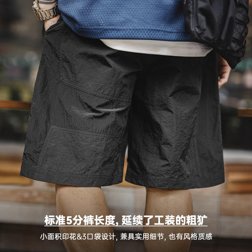 马登工装美式山系机能短裤黑色直筒尼龙薄款速干沙滩五分裤男夏季 商品图4