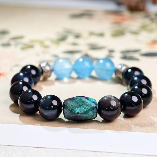 易祈吉祥五行补水手链蓝虎眼手串925银手链海蓝宝饰品送礼男女款手串礼物 商品图2