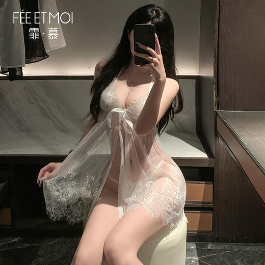 【情趣内衣】霏慕睫毛蕾丝深V吊带睡裙7767 商品图6