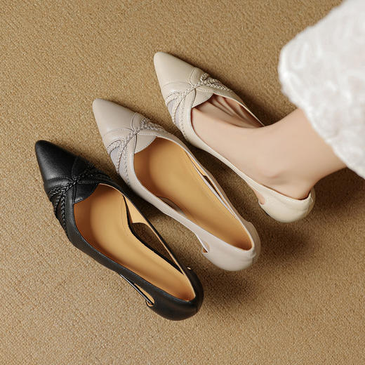 【预售5天】法式优雅网纱透气细跟高跟鞋女夏真皮尖头浅口凉鞋通勤工作鞋单鞋YCJX&H-8039 商品图2