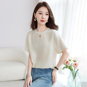 QS-12501517【真丝提花】丝绸原创女装桑蚕丝圆领T恤夏短袖打底衫女1517