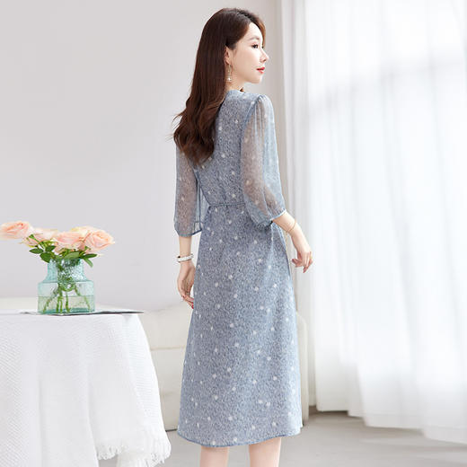 QS-82501155【乔其印花】真丝连衣裙高级感蚕丝连衣裙夏季100%减龄A字裙1155 商品图3