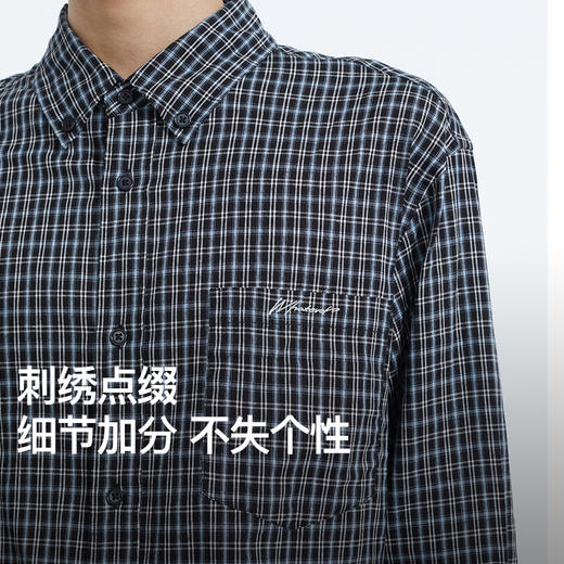 NPC潮牌复古老钱风字母刺绣小格纹翻领衬衫男圆弧下摆NP53SH15 商品图3