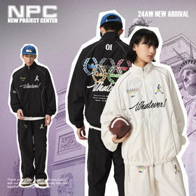 NPC潮牌运动系列反光条橄榄枝肌理感套装男酷夹克长裤NP47TJ15
