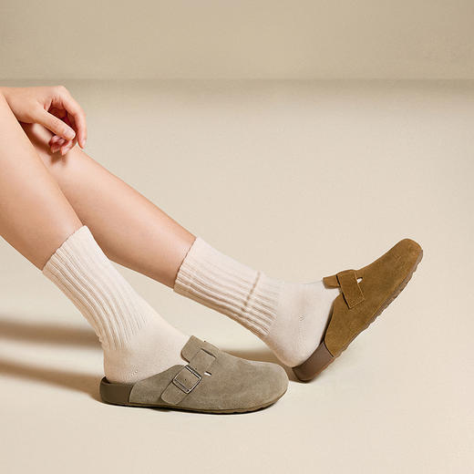 千百度一脚蹬勃肯鞋女款平底真皮包头拖外穿休闲拖鞋A25280116 商品图1