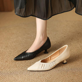 【预售5天】法式浅口软皮舒适高跟鞋新款低跟休闲通勤工作鞋四节单鞋女MLJ&C158