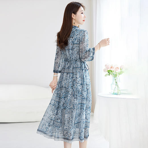 丁摩 【国风印花】2025夏季大码真丝连衣裙女100%桑蚕丝乔其字裙9818 商品图3