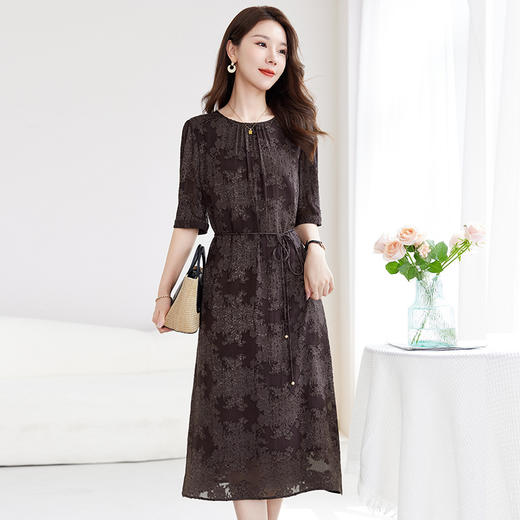 QS-82599008【100%桑蚕丝】真丝连衣裙女100％剪花复古文艺显瘦连衣裙女9008 商品图1
