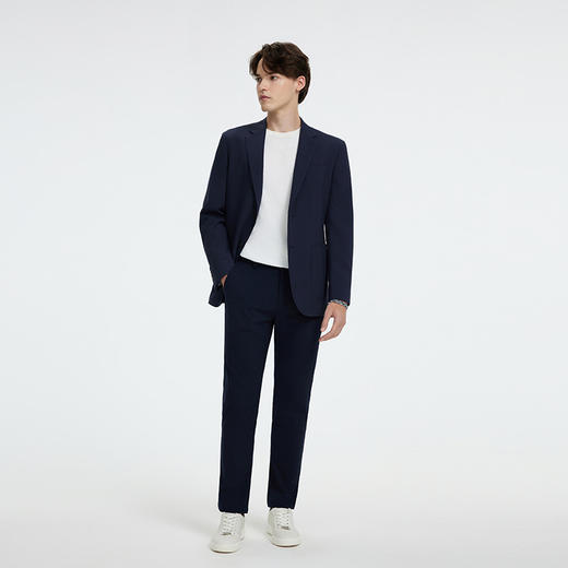 九牧王 旅途疗愈 春夏修身版无褶藏青罗马针织休闲裤JA5D80122 商品图1