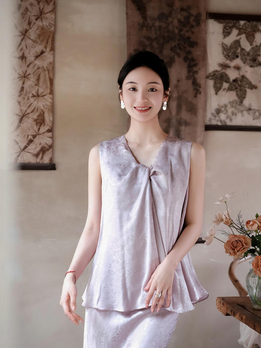 盛唐牡丹| Paisley纹真丝提花扭结背心 商品图0
