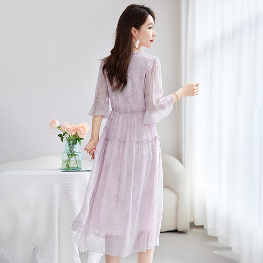 QS-82501131【清新清凉】大码真丝连衣裙女夏季100%桑蚕丝乔其印花仙女裙1131 商品图2