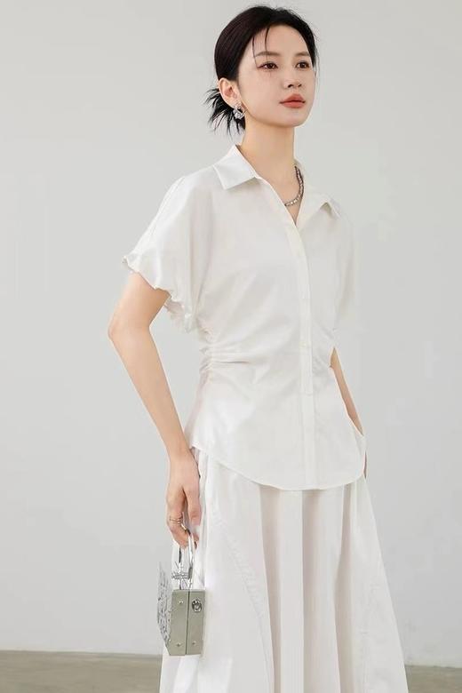 ESTELLICA 泡泡袖捏褶收腰白衬衫 20483 商品图1
