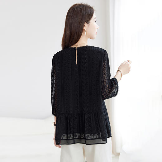 QS-【真丝绣花】桑蚕丝衬衫上衣女灯笼袖高档轻奢气质通勤小衫女1065 商品图3