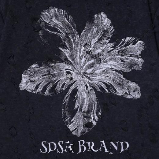 T3795夏季高级感新款男士美式花朵字母印花短袖T恤破洞设计百搭上衣 商品图3