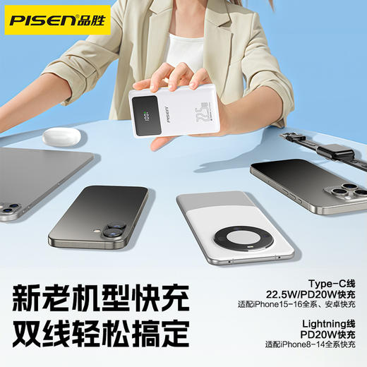 品胜 方块系列22.5W方屏双快充线充电宝10000毫安/20000毫安 适用华为小米苹果手机支持PD快充移动电源 商品图1
