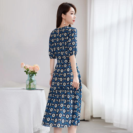 QS-82501101中大淑女装5A桑蚕丝连衣裙夏季圆领100%真丝印花连衣裙女1101 商品图3