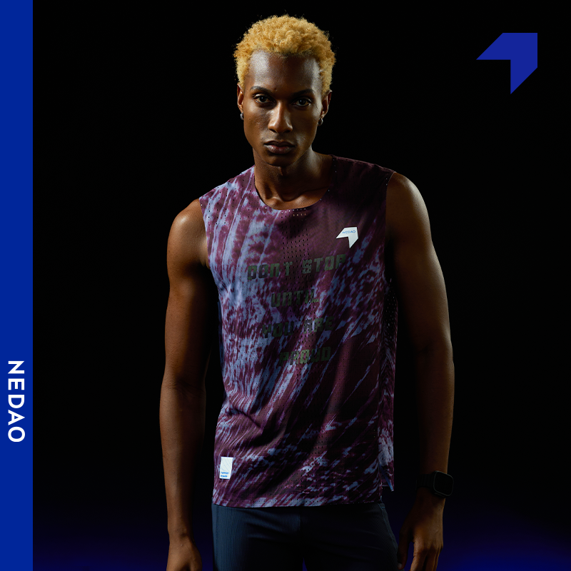 NEDAO内道新款越野跑步运动散热透气轻量男款印花黑练风洞坎肩
