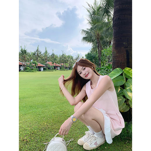 <曾小咸推荐>法式温柔风粉色背心连衣裙女 商品图3