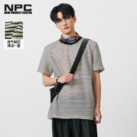 NPC潮牌撞色条纹镂空圆领百搭T恤男微弹落肩廓形舒适宽松NP52TE09