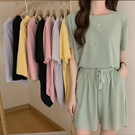 冰爽冰小莫皇后套装女夏季薄款纯色冰丝短袖短裤女士家居服两件套
