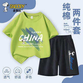 史努比童装夏季新款休闲时尚帅气舒适透气多色短袖短裤套装SZZTK