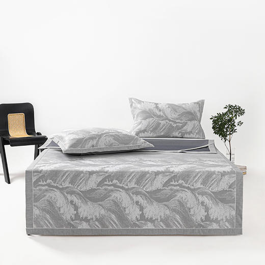 商超爆款【丝享Air-Cold牛奶丝提花凉席三件套山海云潮】灰色 环保印花 呵护敏感肌 凉感持久 不怕热醒 商品图0