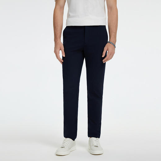 九牧王 旅途疗愈 春夏修身版无褶藏青罗马针织休闲裤JA5D80122 商品图0