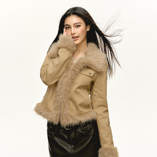 Ariseism 美式复古高级感带毛领毛毛外套女秋冬新款修身上衣 商品图1