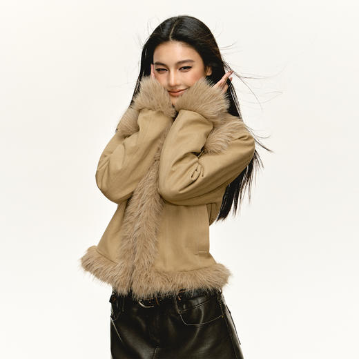 Ariseism 美式复古高级感带毛领毛毛外套女秋冬新款修身上衣 商品图2