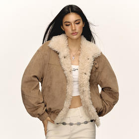 Ariseism美式复古高级感麂皮绒羊羔毛拼接棉衣外套女冬季新款棉服