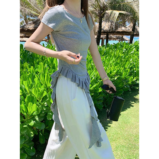 【99元任选2件】新品现货秒杀！卖完下架不再补 ！微信粉丝打折价！！两色不规则设计飘带短袖 商品图3